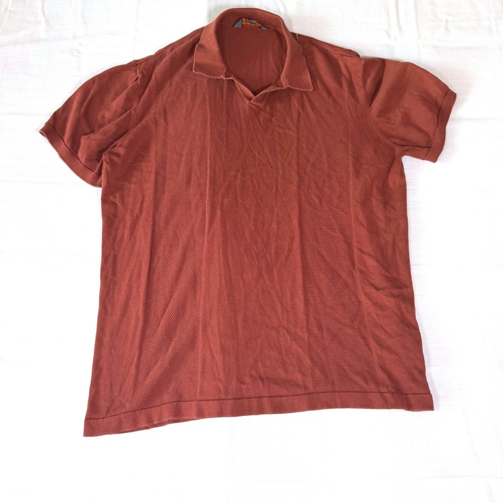 Johnny Bigg Mens Rust Brown Textured Knit Cotton Johnny Collar Polo Shirt XL